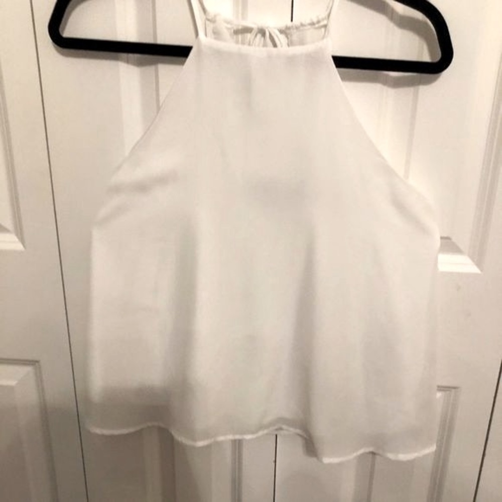 NWT Blue Rain White Halter top with flair on back